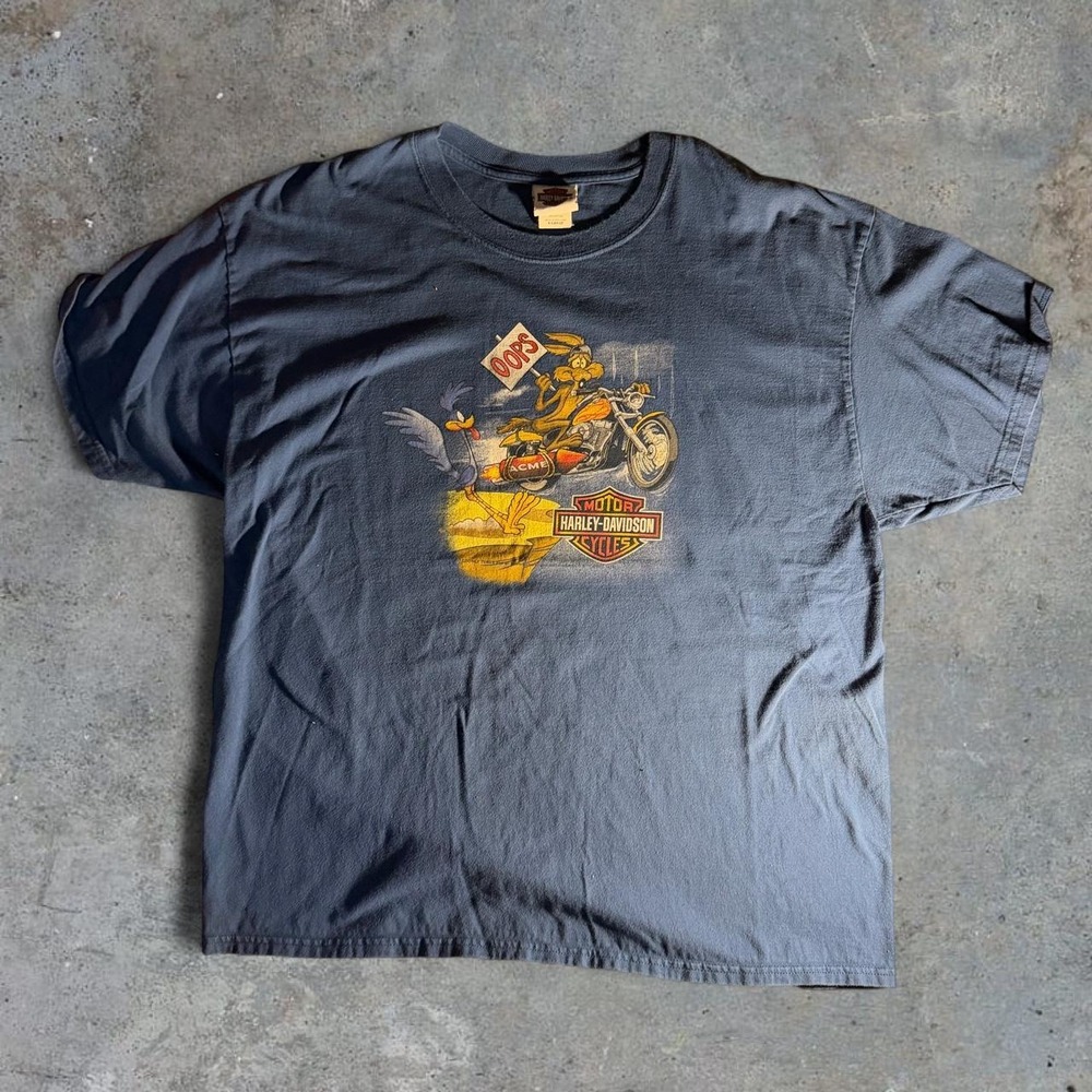 Harley-Davidson Looney Tunes Wile E Coyote Road Runner T-Shirt XL Blue Mens